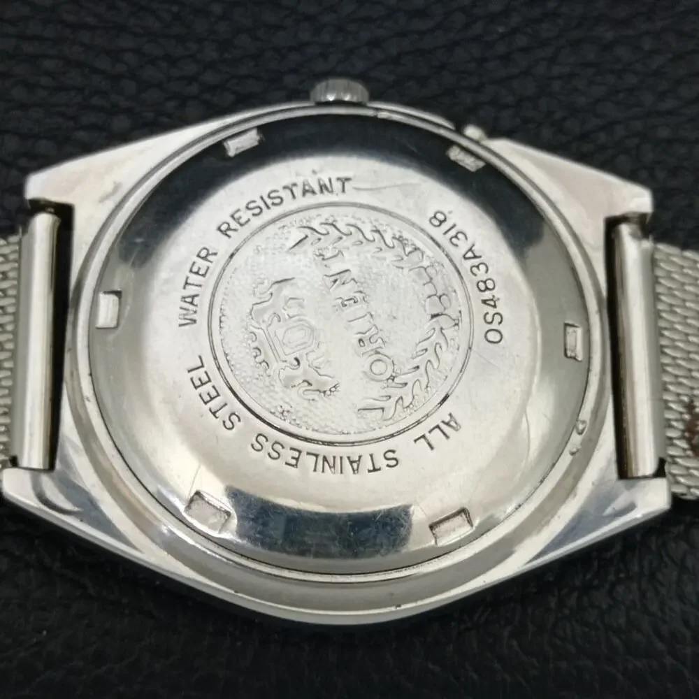 Vintage 1970 Orient Automatic Mens Silver Watch W/daydate & Gold accents